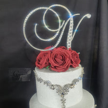 Load image into Gallery viewer, Crystal letter 6" and rose topper A-Z custom- many colours by Crystal wedding uk