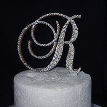 Load image into Gallery viewer, Crystal Letter Cake Topper – 6" tall Gold Clear Rhinestone Monogram, Luxury Wedding & Anniversary Cake Decor