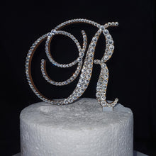 Load image into Gallery viewer, Crystal Letter 6" monogram letter,Clear Swarovski elements Gold & rhinestone Cake Topper, Wedding rhinestone jewel letter cake decorations.