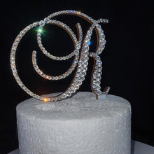 Load image into Gallery viewer, Crystal Letter 6" monogram letter,Clear Swarovski elements Gold & rhinestone Cake Topper, Wedding rhinestone jewel letter cake decorations.