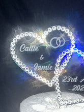 Load image into Gallery viewer, Personalised Crystal heart Cake topper 6'' [ Entwined hearts - personalised cake topper [ bling cake topper [ rhinestone cake topper