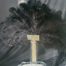 Load image into Gallery viewer, Wedding feather fan, brides black ostrich fan, wedding hand fan, Great Gatsby any colour as custom made to order by Crystal Wedding UK