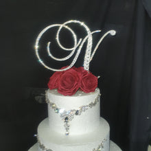 Load image into Gallery viewer, Crystal letter 6" and rose topper A-Z custom- many colours by Crystal wedding uk