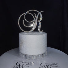 Load image into Gallery viewer, Crystal Letter Cake Topper – 6" tall Gold Clear Rhinestone Monogram, Luxury Wedding & Anniversary Cake Decor