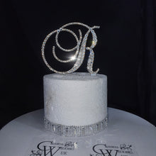 Load image into Gallery viewer, Crystal Letter Cake Topper – 6" tall Gold Clear Rhinestone Monogram, Luxury Wedding & Anniversary Cake Decor