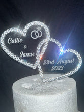 Load image into Gallery viewer, Rose gold Crystal heart Cake topper, perdonalised 6'' [ Entwined hearts -personalised cake topper bling cake topper [ rhinestone cake topper
