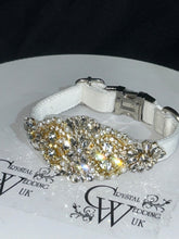 Load image into Gallery viewer, Personalised Luxury Velvet Dog Collar: Silver Rhinestones & Pearls, Wedding Pet Collar