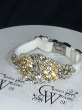 Load image into Gallery viewer, Personalised Luxury Velvet Dog Collar: Silver Rhinestones & Pearls, Wedding Pet Collar