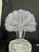 Load image into Gallery viewer, Grey Ostrich Feather Fan Bouquet, Rhinestone Bridal, 1920s Gatsby Style