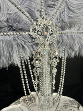 Load image into Gallery viewer, Grey silver feather fan bouquet, Great Gatsby wedding style 1920's - any colour as custom made by Crystal wedding uk