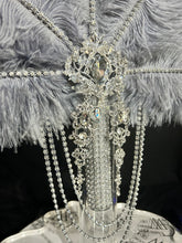Load image into Gallery viewer, Grey Ostrich Feather Fan Bouquet, Rhinestone Bridal, 1920s Gatsby Style