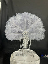Load image into Gallery viewer, Grey silver feather fan bouquet, Great Gatsby wedding style 1920's - any colour as custom made by Crystal wedding uk