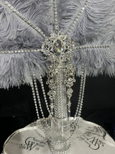 Load image into Gallery viewer, Grey Ostrich Feather Fan Bouquet, Rhinestone Bridal, 1920s Gatsby Style