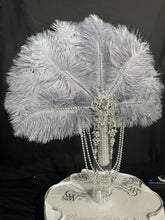 Load image into Gallery viewer, Grey Ostrich Feather Fan Bouquet, Rhinestone Bridal, 1920s Gatsby Style