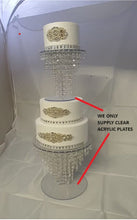 Load image into Gallery viewer, Luxury Crystal Wedding Cake Divider with LED Lights – Diamante Chandelier Cake Separator