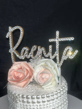 Load image into Gallery viewer, Stunning Crystal Cake topper, 6'' in any Letter,personalised name cake topper, rhinestone bling, pearls cake topper