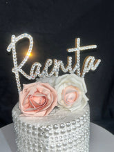 Load image into Gallery viewer, Stunning Crystal Cake topper, 6'' in any Letter,personalised name cake topper, rhinestone bling, pearls cake topper