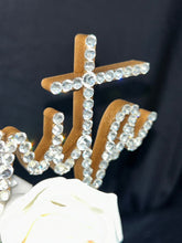 Load image into Gallery viewer, Stunning Crystal Cake topper, 6'' in any Letter,personalised name cake topper, rhinestone bling, pearls cake topper