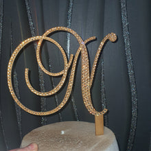 Load image into Gallery viewer, Real Crystal Letter 5" cake topper. Front & back both covered rhinestones,Cake Topper decor, Wedding rhinestone cake topper,any jewel letter