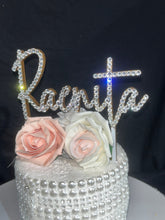 Load image into Gallery viewer, Stunning Crystal Cake topper, 6'' in any Letter,personalised name cake topper, rhinestone bling, pearls cake topper