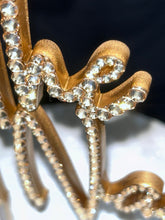 Load image into Gallery viewer, Stunning Crystal elements wedding Cake toppers 6'' in any Letter,personalised wedding cake topper, gold rhinestone bling, pearls cake topper