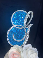 Load image into Gallery viewer, Crystal Letter 6" monogram sequin rhinestone, Cake Topper decor, Swarovski elements & sequin cake topper letters decorations.
