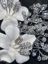 Load image into Gallery viewer, White Flower Rhinestone Wedding Boutonniere: Silver Ribbon Stem