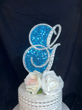 Load image into Gallery viewer, Crystal Letter 6" monogram sequin rhinestone, Cake Topper decor, Swarovski elements & sequin cake topper letters decorations.