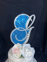 Load image into Gallery viewer, Crystal Letter 6" monogram sequin rhinestone, Cake Topper decor, Swarovski elements & sequin cake topper letters decorations.