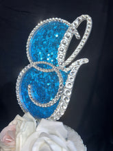 Load image into Gallery viewer, Crystal Letter 6" monogram sequin rhinestone, Cake Topper decor, Swarovski elements & sequin cake topper letters decorations.