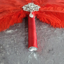 Load image into Gallery viewer, Red feather fan - Great Gatsby ostrich feather wedding style 1920's - any colour as custom made by Crystal wedding uk