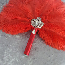 Load image into Gallery viewer, Red feather fan - Great Gatsby ostrich feather wedding style 1920's - any colour as custom made by Crystal wedding uk