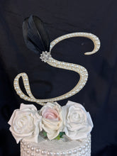 Load image into Gallery viewer, PEARL Letter 6" cake topper monogram linitials. Lace and pearl Cake decor, Wedding cake topper jewel letters decorations surname