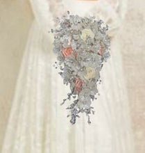 Load image into Gallery viewer, Ivory flower bouquet, rhinestone bridal flowers , any colour satin roses and pearls Luxury brides bouquet by Crystal Wedding UK