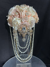 Load image into Gallery viewer, Bridal blush brooch pearl flower bouquet, rhinestone bridal flowers by crystal wedding UK