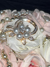 Load image into Gallery viewer, Bridal blush brooch pearl flower bouquet, rhinestone bridal flowers by crystal wedding UK