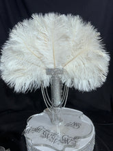 Load image into Gallery viewer, White Ostrich Feather Bridal Fan, Rhinestone Wedding Bouquet, 1920s Style
