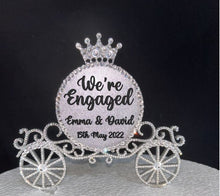 Load image into Gallery viewer, Cinderella Carriage Cake topper -Swarovski crystal elements WERE ENGAGED, fairytale Princess carriage, Cake decoration by Crystal Wedding UK
