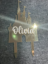 Load image into Gallery viewer, Castle Cake topper -mirror acrylic - FAIRYTALE CASTLE design, Cake decoration by Crystal wedding uk