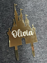 Load image into Gallery viewer, Castle Cake topper -mirror acrylic - FAIRYTALE CASTLE design, Cake decoration by Crystal wedding uk