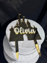 Load image into Gallery viewer, Castle Cake topper -mirror acrylic - FAIRYTALE CASTLE design, Cake decoration by Crystal wedding uk