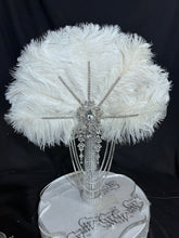 Load image into Gallery viewer, White Ostrich Feather Bridal Fan, Rhinestone Wedding Bouquet, 1920s Style