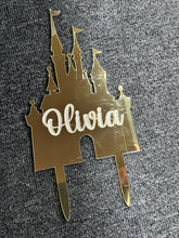 Load image into Gallery viewer, Castle Cake topper -mirror acrylic - FAIRYTALE CASTLE design, Cake decoration by Crystal wedding uk