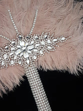 Load image into Gallery viewer, Blush pink feather fan bouquet, Great Gatsby wedding style 1920's - any colour as custom made by Crystal wedding uk