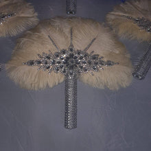 Load image into Gallery viewer, Blush pink feather fan bouquet, Great Gatsby wedding style 1920's - any colour as custom made by Crystal wedding uk