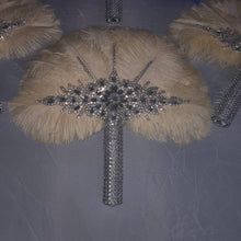 Load image into Gallery viewer, Blush pink feather fan bouquet, Great Gatsby wedding style 1920's - any colour as custom made by Crystal wedding uk