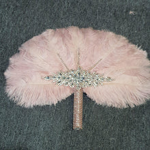Load image into Gallery viewer, Blush pink feather fan bouquet, Great Gatsby wedding style 1920's - any colour as custom made by Crystal wedding uk