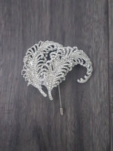 Load image into Gallery viewer, Peacock feather Brooch buttonhole Double Feather, Wedding Boutonnière by Crystal wedding uk