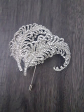 Load image into Gallery viewer, Peacock feather Brooch buttonhole Double Feather, Wedding Boutonnière by Crystal wedding uk