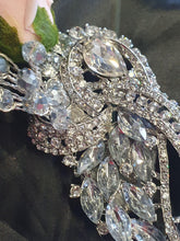 Load image into Gallery viewer, Crystal brooch buttonhole with crystals & Foam roses by Crystal wedding uk